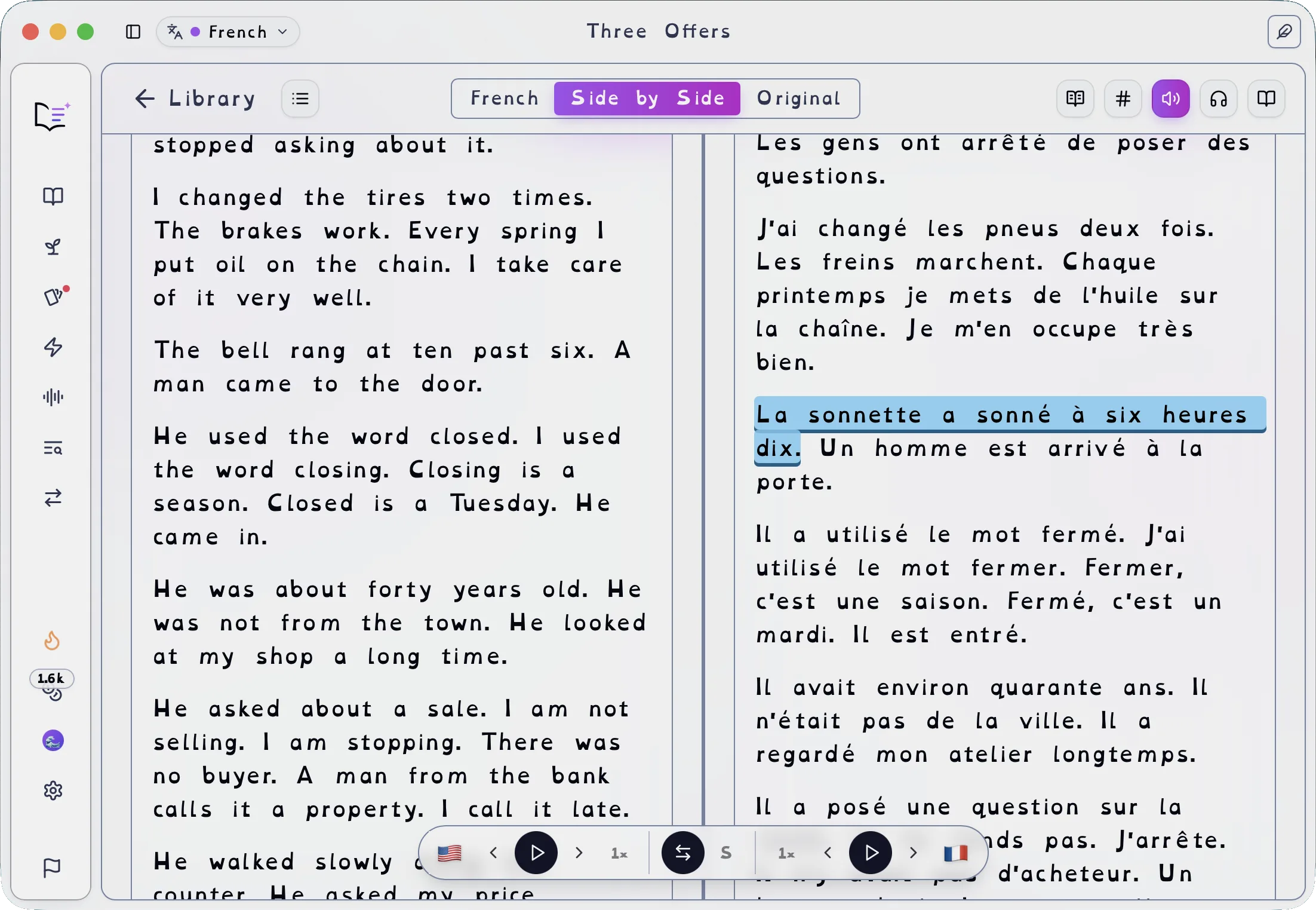 El lector con OpenDyslexic aplicada a toda la app y el alto contraste encendido: paneles blancos, texto negro, bordes duros y controles saturados.