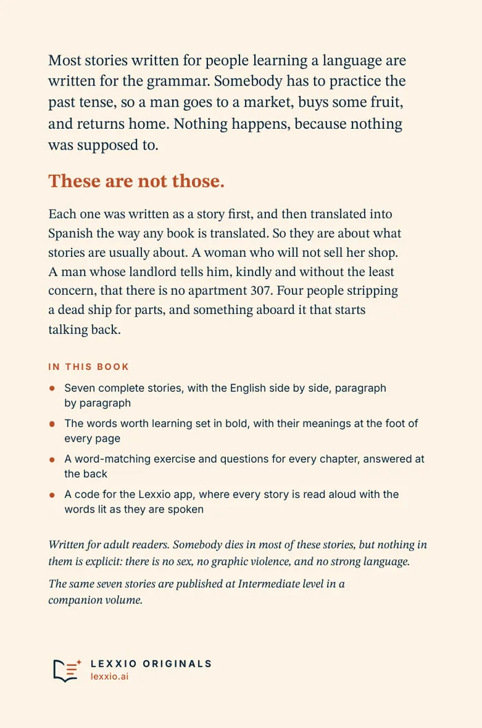 The back cover of Read in Spanish Beginner