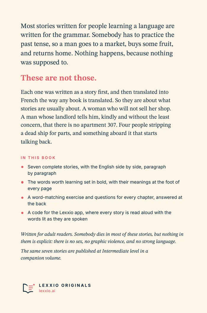 The back cover of Read in French Beginner
