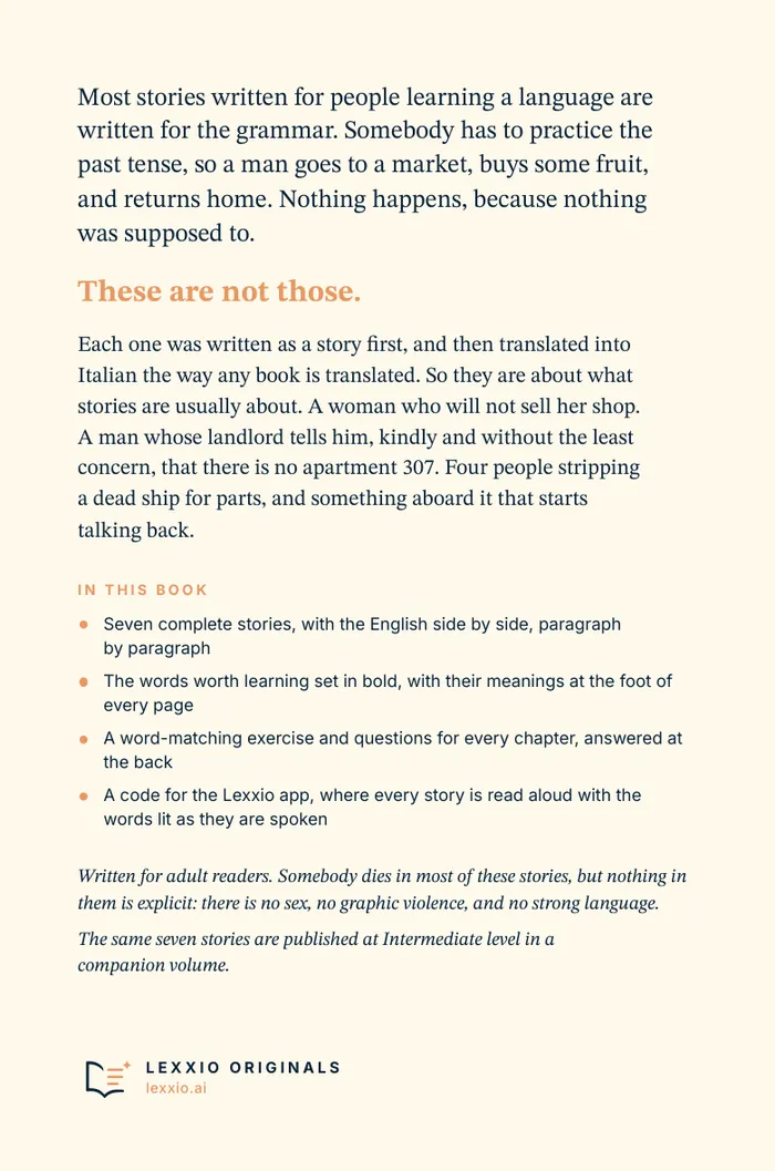 The back cover of Read in Italian Beginner
