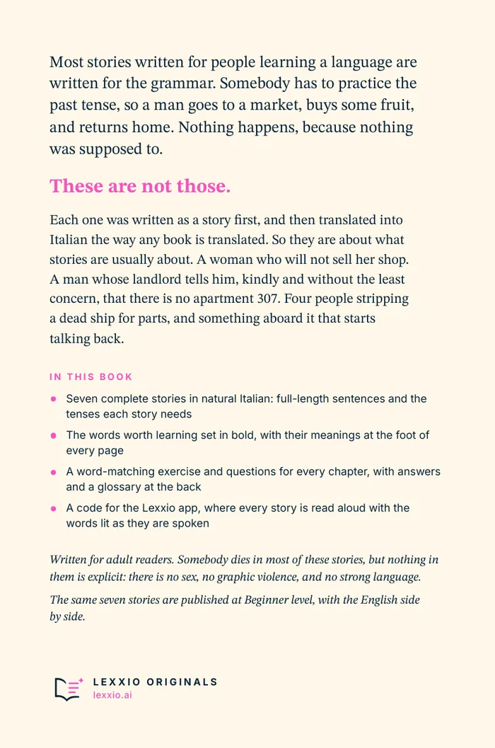 The back cover of Read in Italian Intermediate