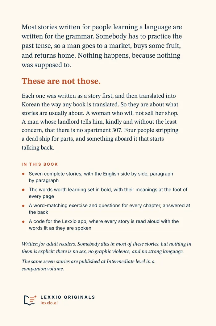 The back cover of Read in Korean Beginner