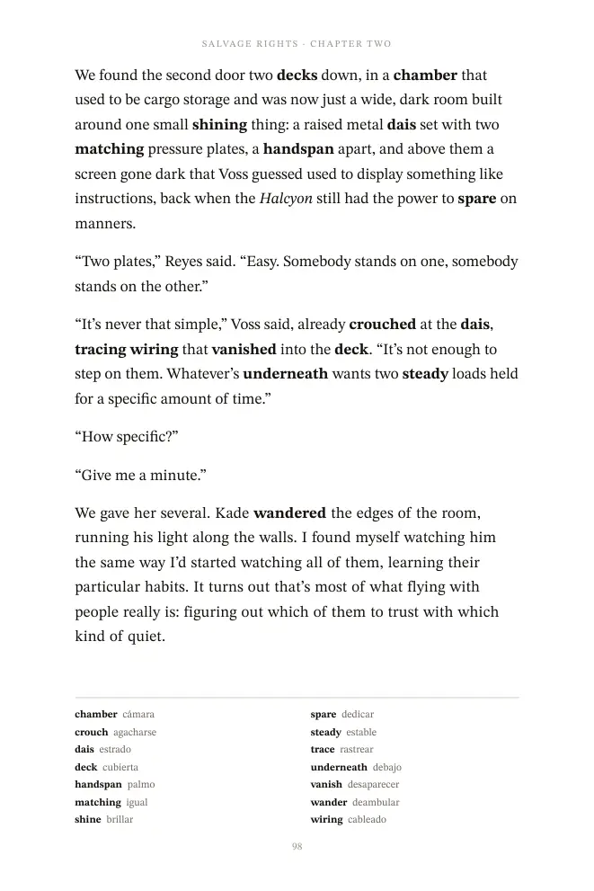 Leer en inglés nivel intermedio: A story page, with its words at the foot